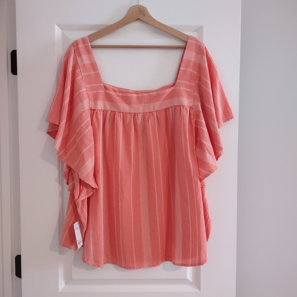 Sonoma Women's Plus Cotton Striped Boxy Flutter Shoulder Top NWT - Picture 11 of 13